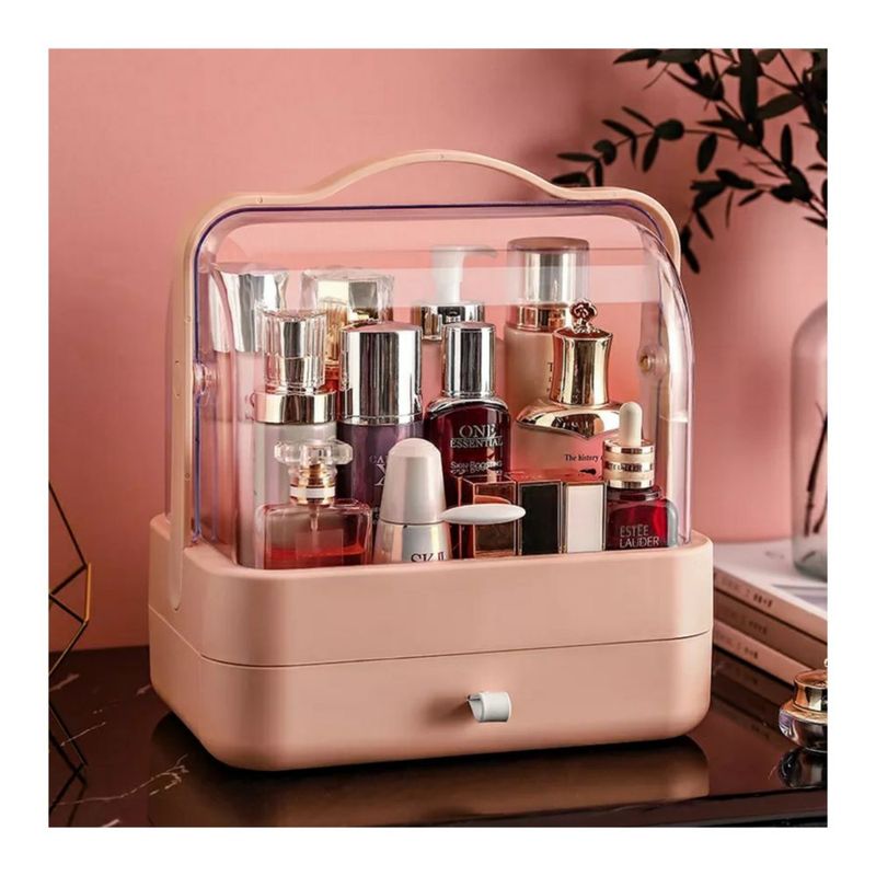 GENERICO - COSMETIQUERO CON TAPA ABATIBLE ESTILO ELEGANTE CAJONERA ROSA