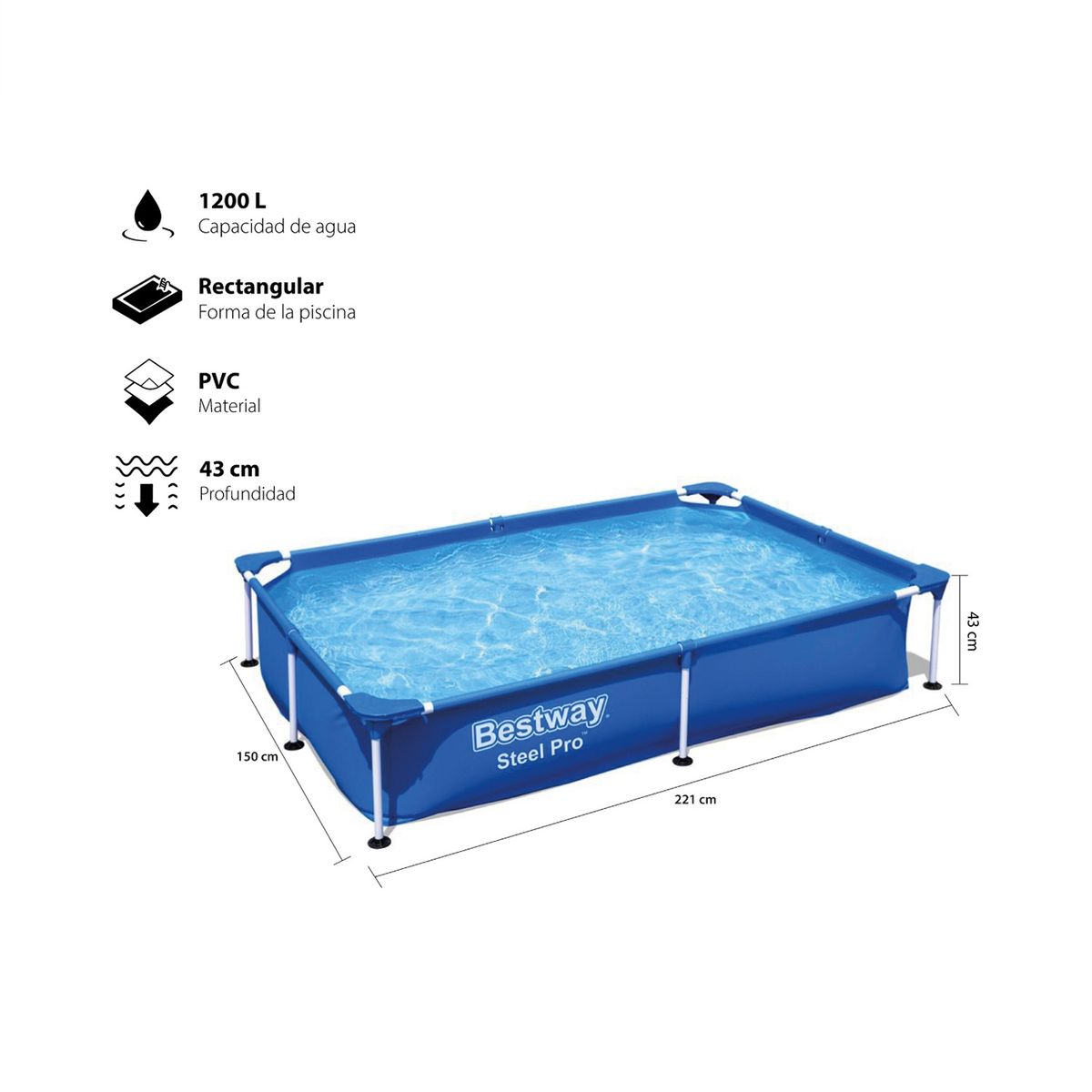 BESTWAY - PISCINA RECTANGULAR ESTRUCTURAL 221M X 150M X 43CM BESTWAY