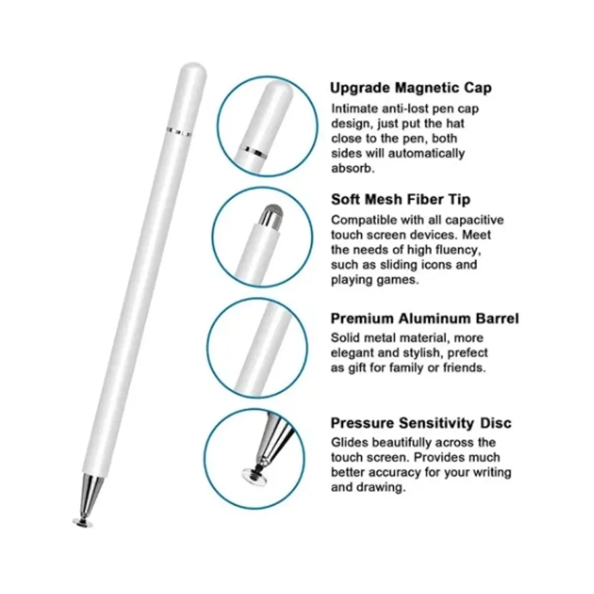 ESHOPANGIE - Lapiz Touch Táctil Doble Punta Para iPad Tablet Metalico Blanco