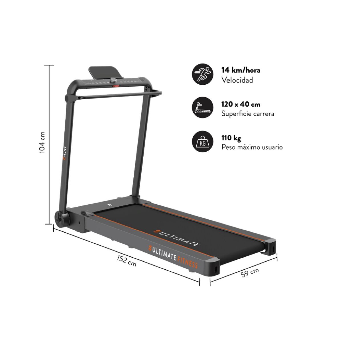 ULTIMATE FITNESS - TROTADORA ELÉCTRICA PLEGABLE E420 FOLD