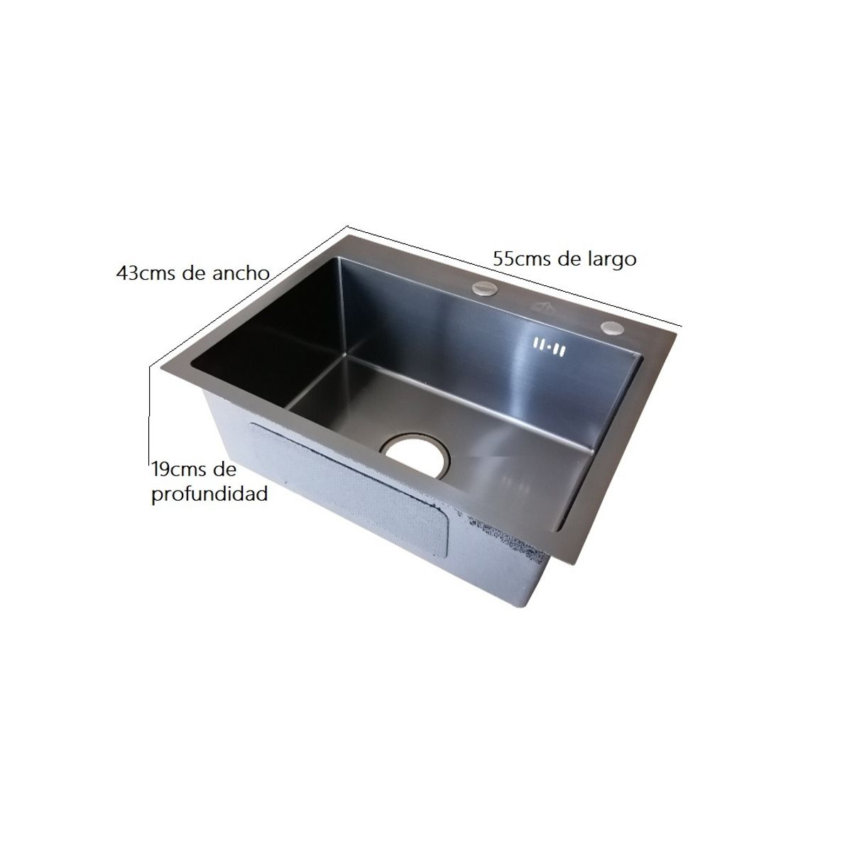 GENERICO - Lavaplatos acero inoxidable 55x43 Deluxe color grafito oscuro