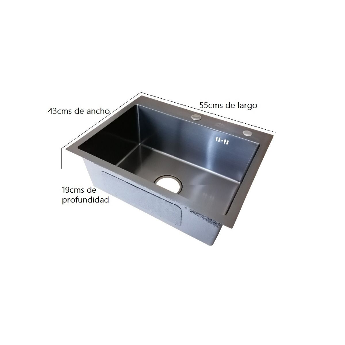 GENERICO - Lavaplatos acero inoxidable 55x43 Deluxe color grafito oscuro