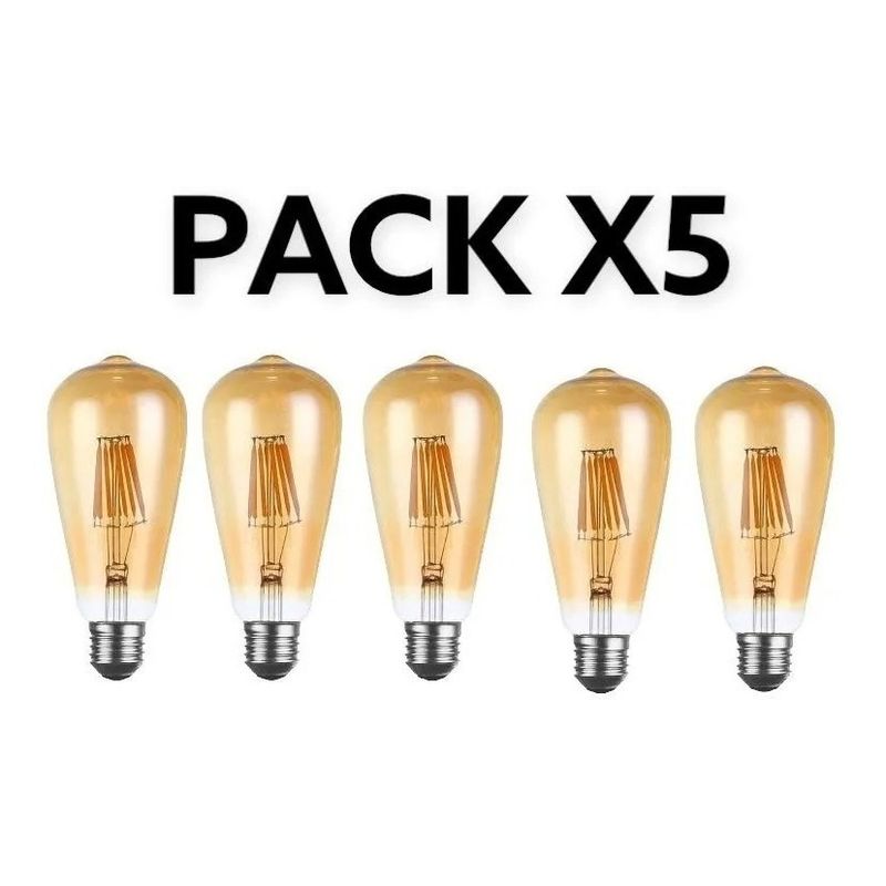 GENERICO - Pack X5 Ampolleta Retro Led Vintage Luz Calida 4w