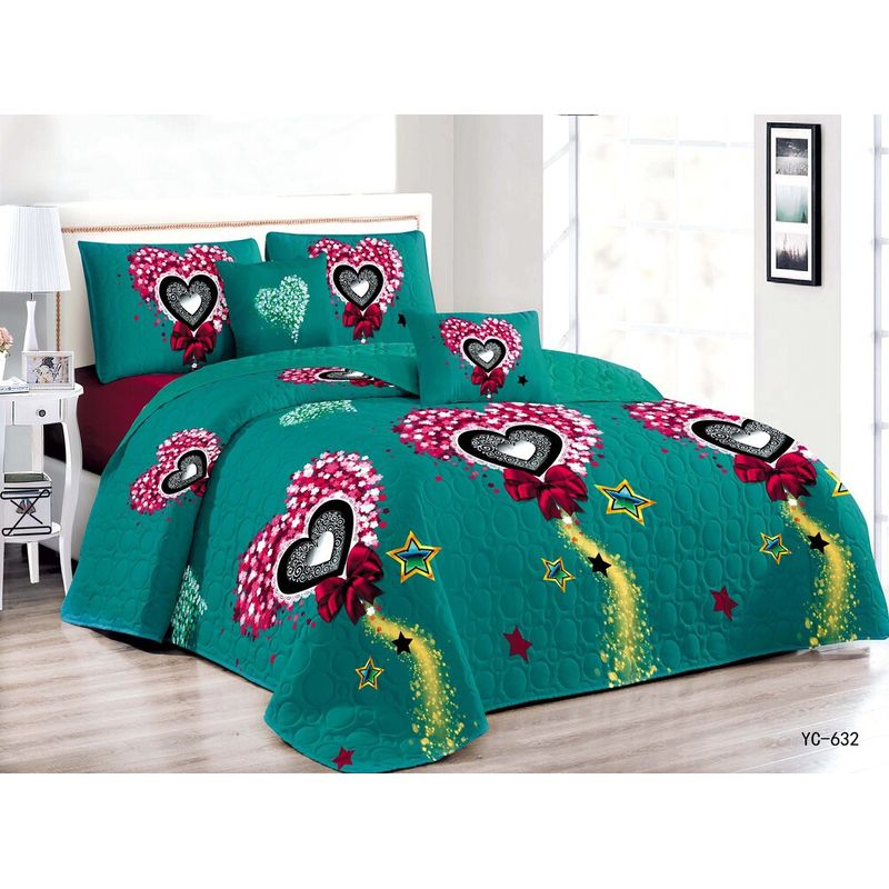 GENERICO - CUBRECAMA 2 PLAZAS ESTAMPADO CON FUNDAS DE ALMOHADA.