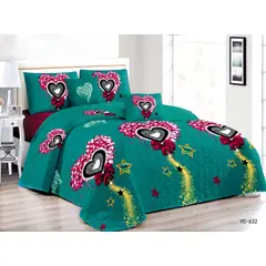 GENERICO - CUBRECAMA 2 PLAZAS ESTAMPADO CON FUNDAS DE ALMOHADA.