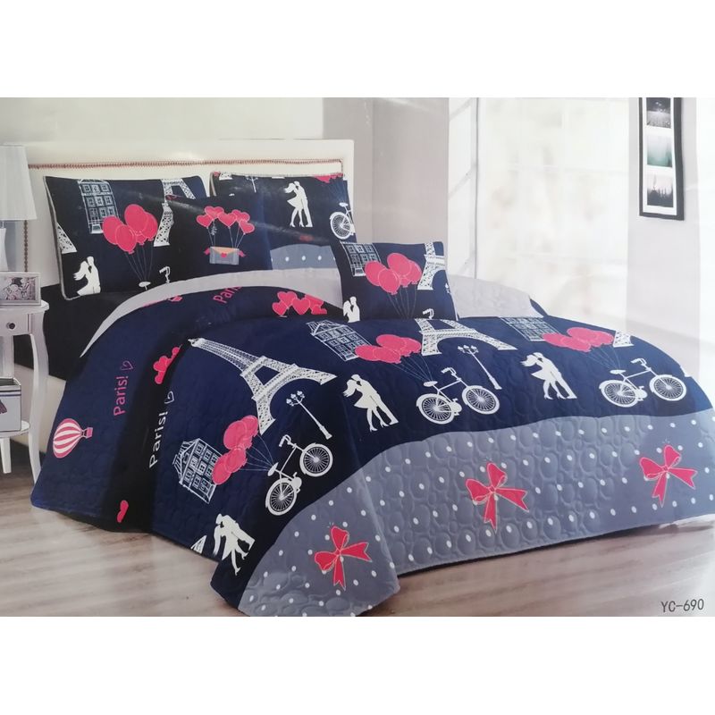 GENERICO - CUBRECAMA 2 PLAZAS ESTAMPADO CON FUNDAS DE ALMOHADA.