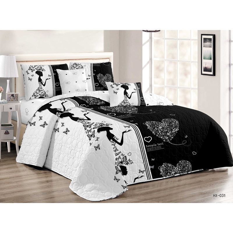GENERICO - CUBRECAMA 2 PLAZAS ESTAMPADO CON FUNDAS DE ALMOHADA.