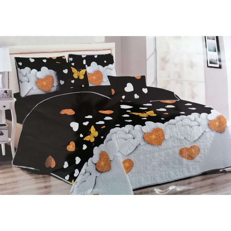 GENERICO - CUBRECAMA 2 PLAZAS ESTAMPADO CON FUNDAS DE ALMOHADA.