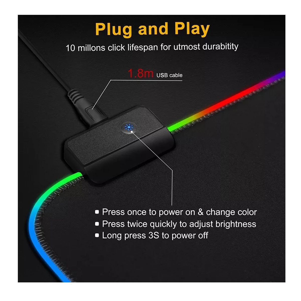 GENERICO - Mousepad Gamer Iluminación Led RGB USB 80X30cm Fibra Ultra Fina 14 Modos Iluminación