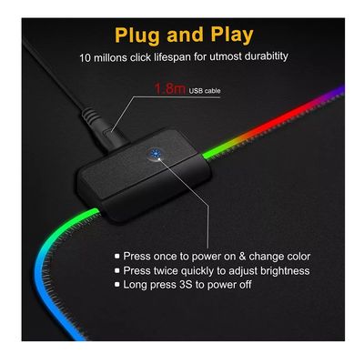 Imagen 2 del producto Mousepad Gamer Iluminación Led RGB USB 80X30cm Fibra Ultra Fina 14 Modos Iluminación