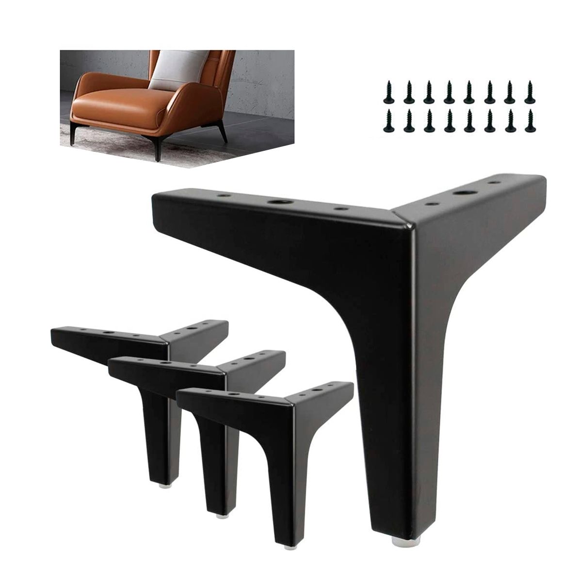 GENERICO - Pack 4 Patas Metálicas Negras Para Muebles Sofas Closet