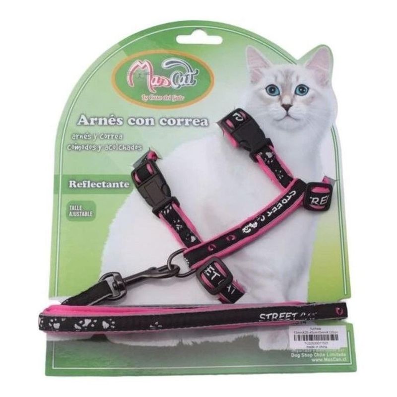 MASCAN - Arnés Y Correa Gato Acolchado Reflectante Fucsia Mascan