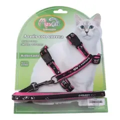 MASCAN - Arnés Y Correa Gato Acolchado Reflectante Fucsia