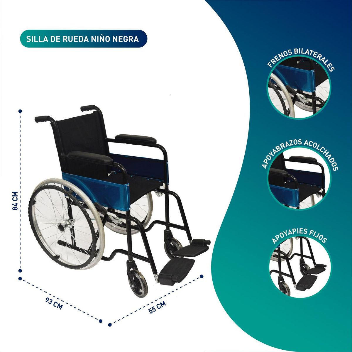 GLOMED - Silla De Rueda Pediatrica Niño - Negra GLOMED