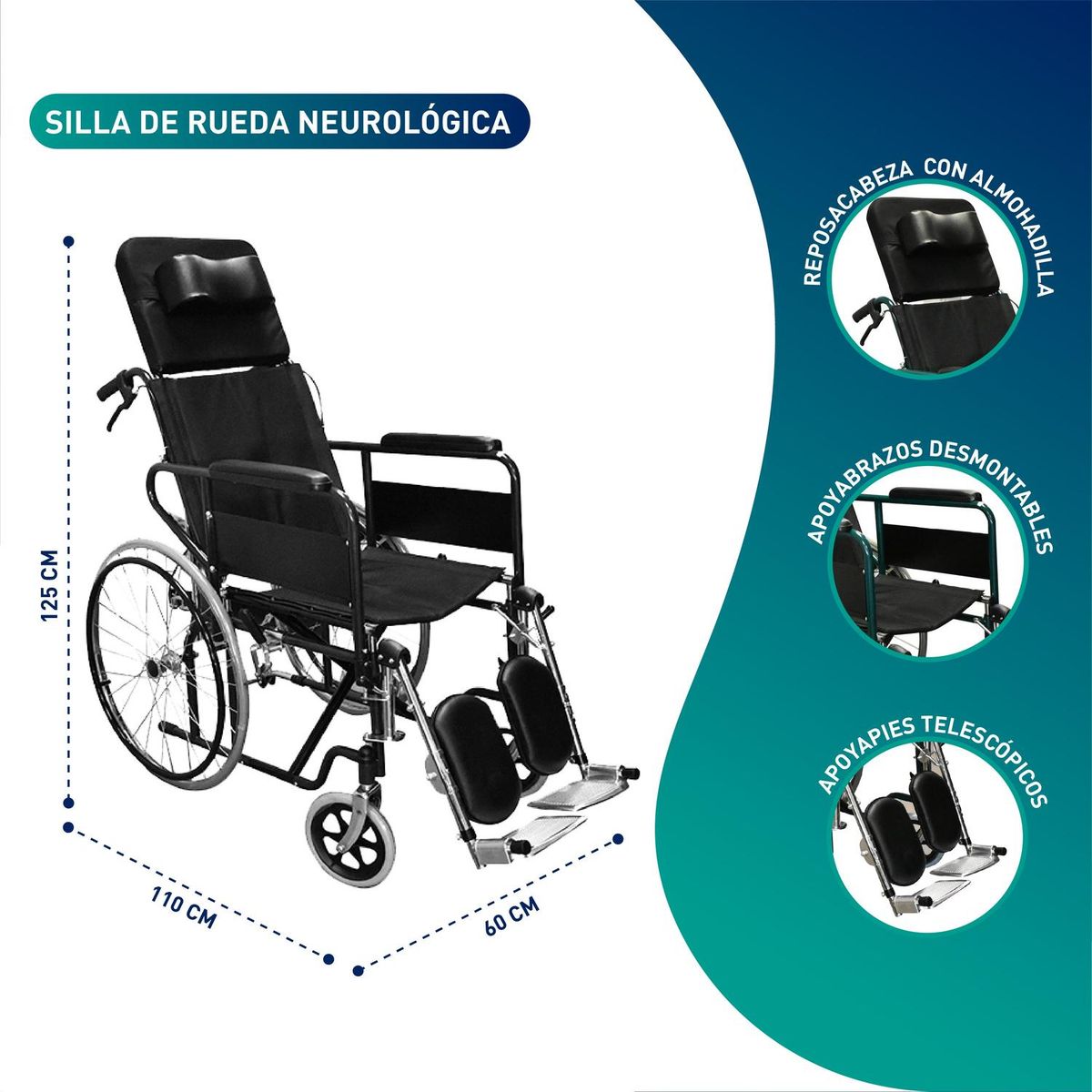 GLOMED - Silla De Ruedas Neurológica Premium Negra GLOMED