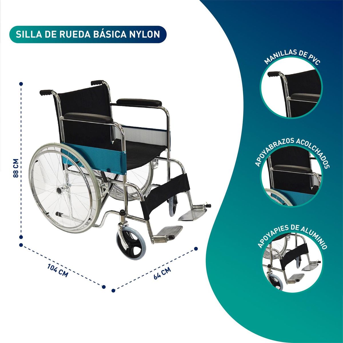 GLOMED - Silla De Ruedas Estándar Asiento Nylon GLOMED