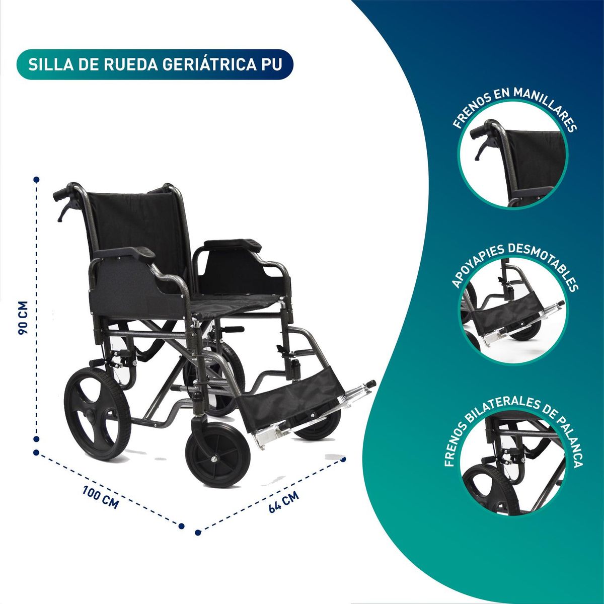 GLOMED - Silla De Ruedas De Traslado Geriátrica Deluxe GLOMED