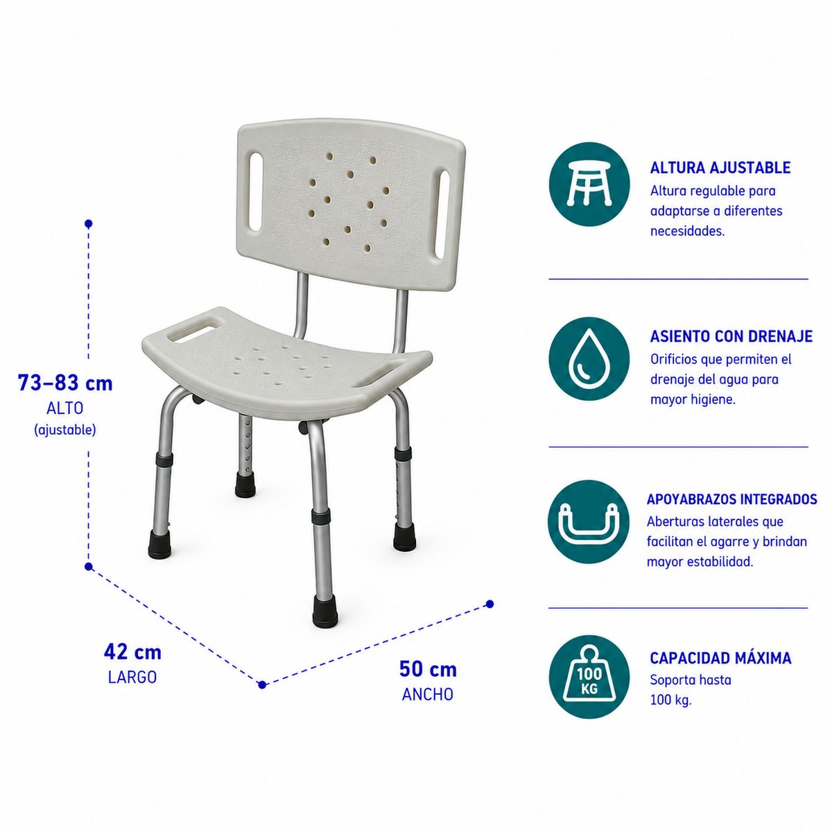 GLOMED - Silla Baño Estándar Altura Regulable GLOMED