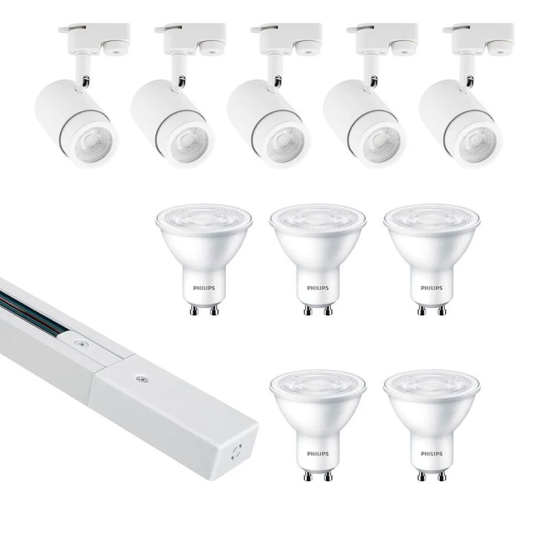 LED STUDIO - KIT RIEL MONOFÁSICO LED STUDIO 2 METROS BLANCO + 5 GU10