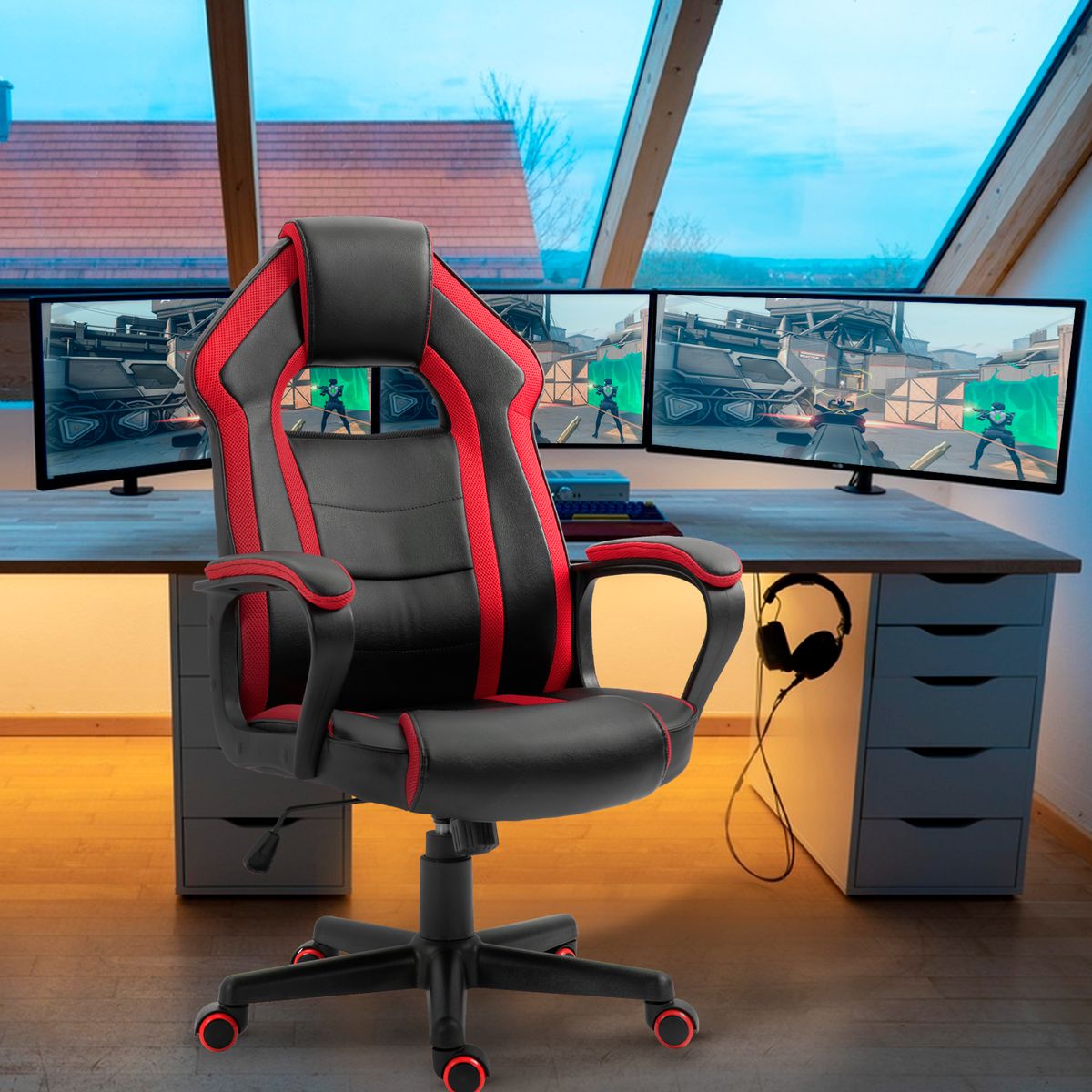 NOVAHUS - Silla Gamer Revolution Game Altura Ajustable Rojo