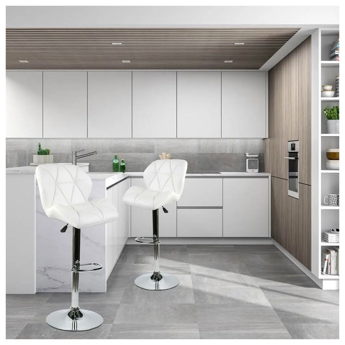 NOVAHUS - PACK 2 SILLA ALTA BAR ACOLCHADA - BLANCO