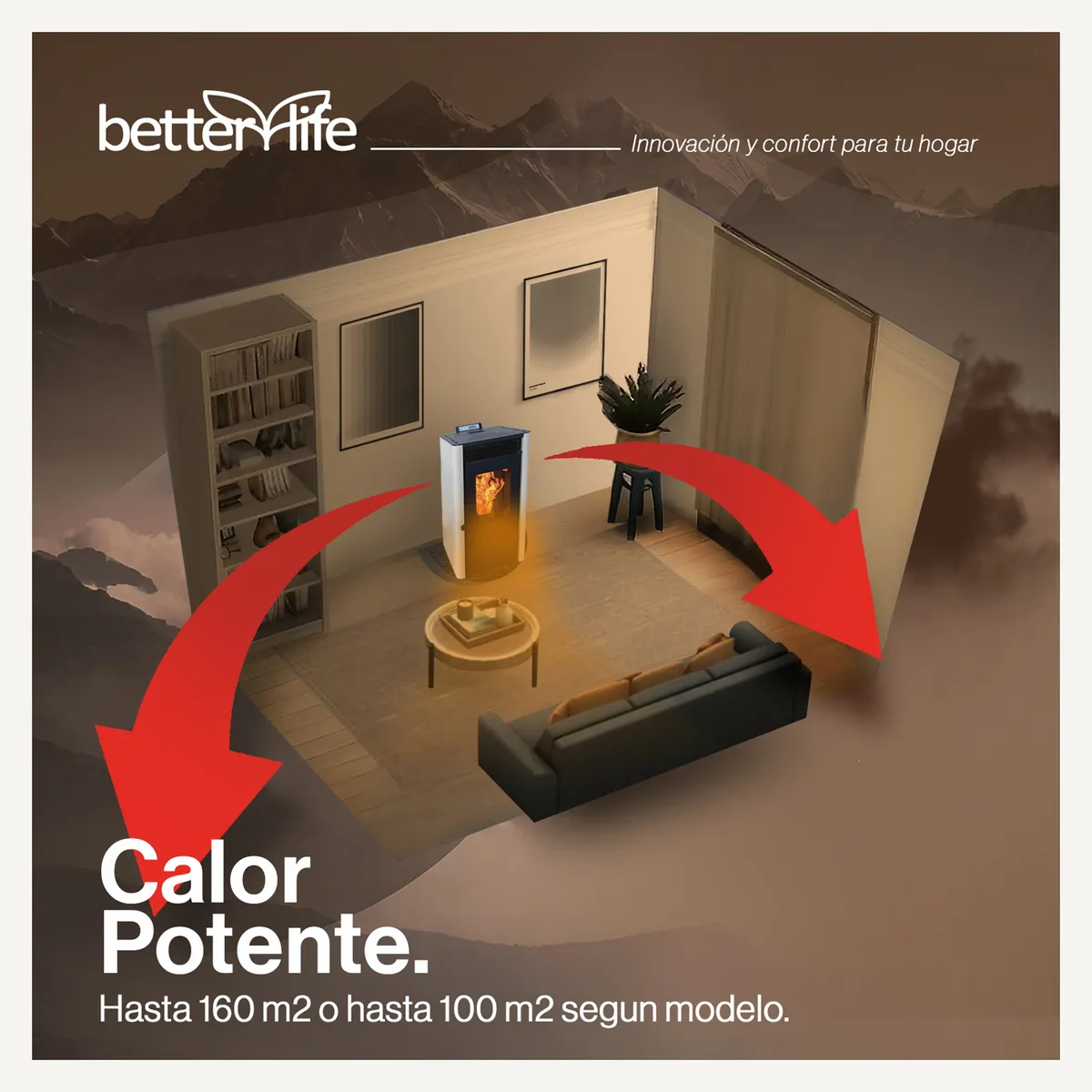 BETTERLIFE - Estufa Pellet 9,5 KW 160 m2 WiFi
