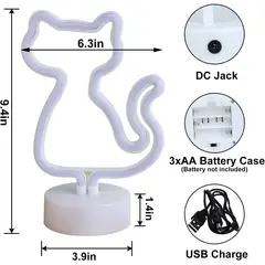 GENERICO - Lampara decorativa de neón LED para interior con forma de gato azul