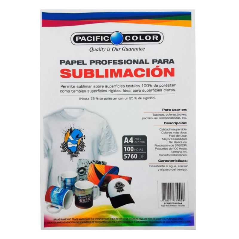 PACIFIC - Papel Profesional Sublimacion 5760DPI 100 Hojas A4 Pacific