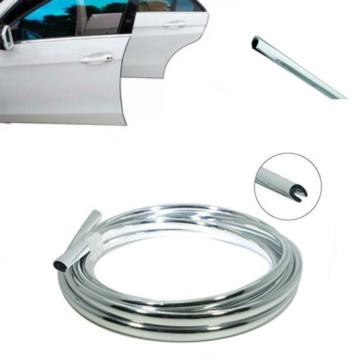 GENERICO - Moldura Protectora De Puertas Capot 15m CROMADA Auto Karvas