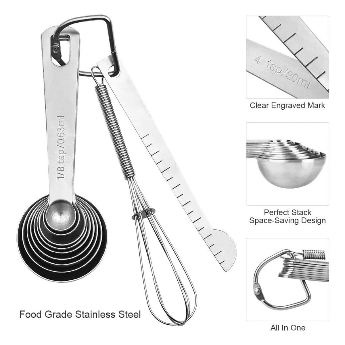 GENERICO - Juego De Cucharas Medidoras De Acero Inoxidable De 11 Piezas