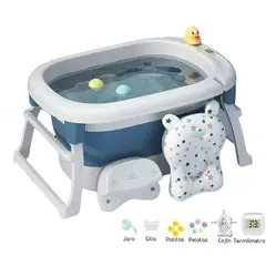 LUBABYCAS - Bañera Con Cojin Termómetro Y Más Accesorios Azul