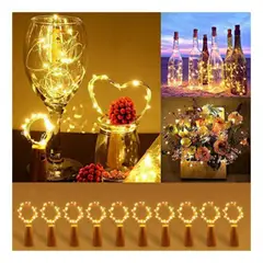 UNIVERSAL - Pack 10 luces hadas decorativas, tapa corcho, amarillo calido