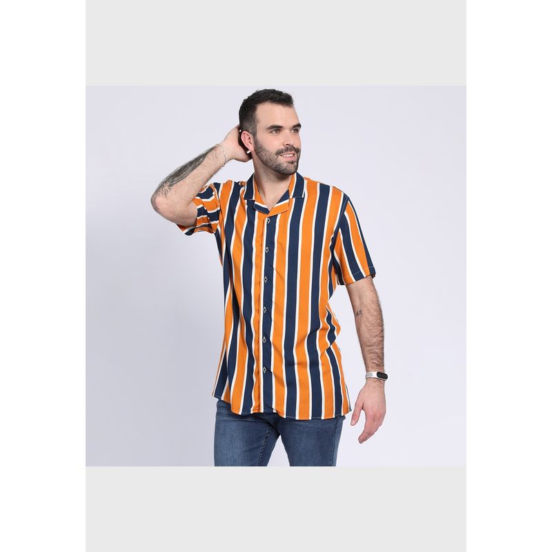 POTROS - Camisa Guayabera De Rayas Naranja POTROS