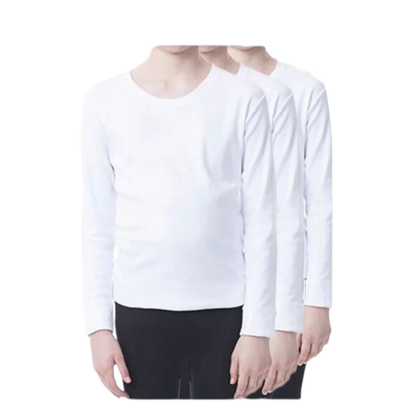 AGW - Pack 3 Camisetas Blancas Niño 100% Algodón Manga Larga