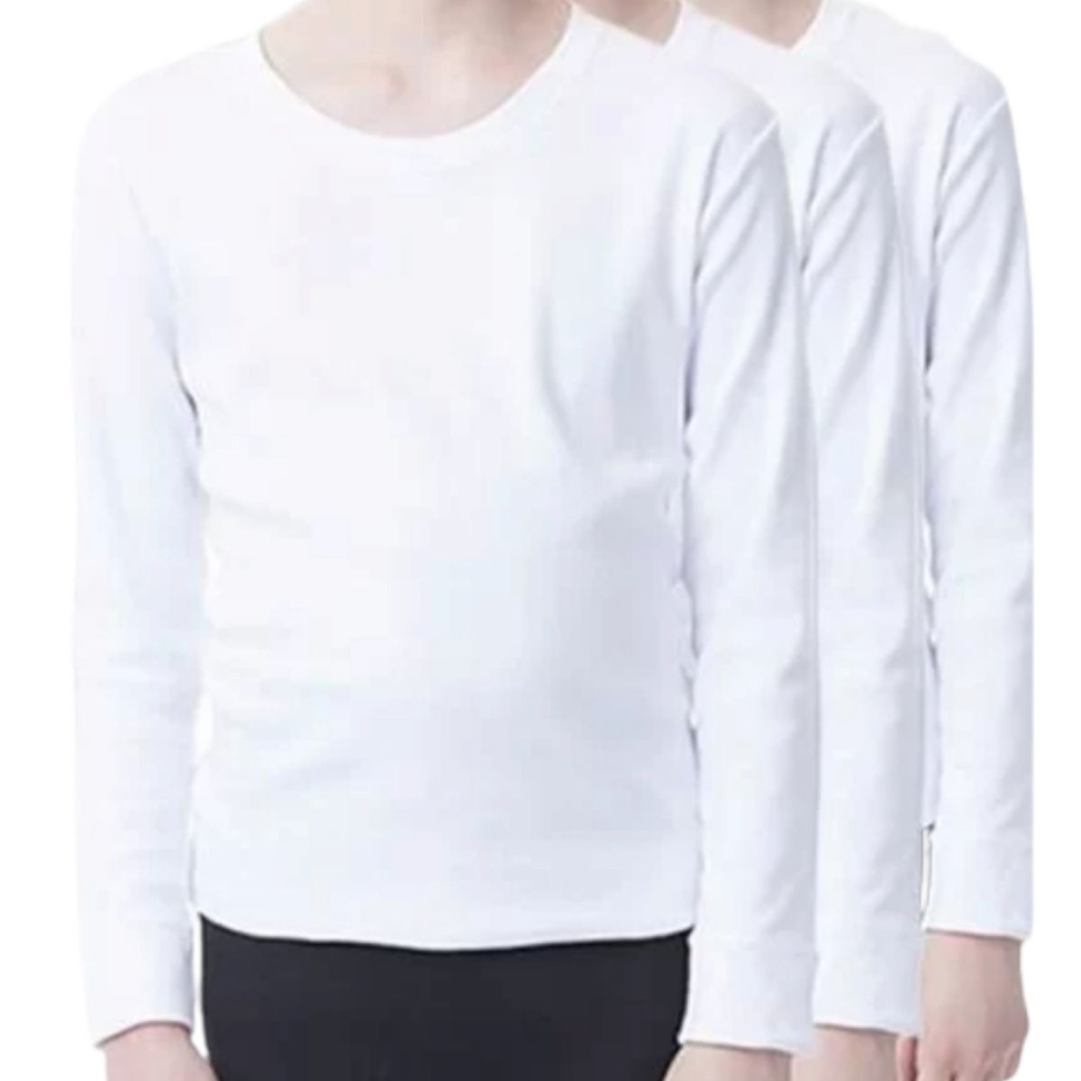 AGW - Pack 3 Camisetas Blancas Niño 100% Algodón Manga Larga