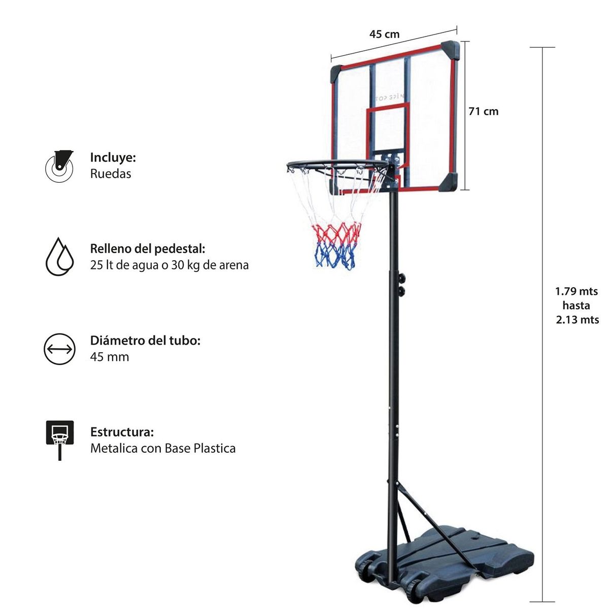 TOP SPIN - ARO DE BÁSQUETBOL A200 - 2.13 METROS