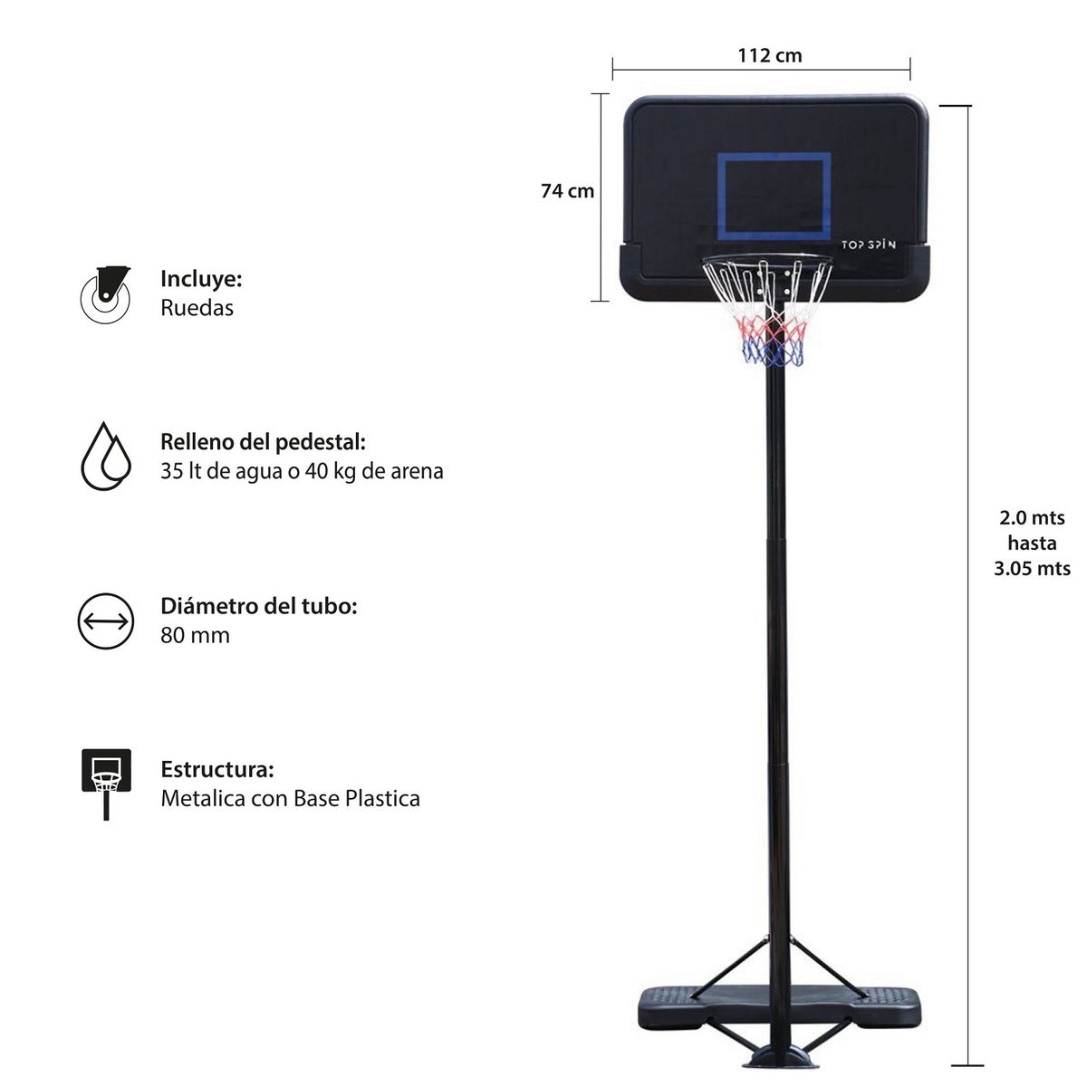 TOP SPIN - ARO DE BÁSQUETBOL A300 - 3.05 METROS