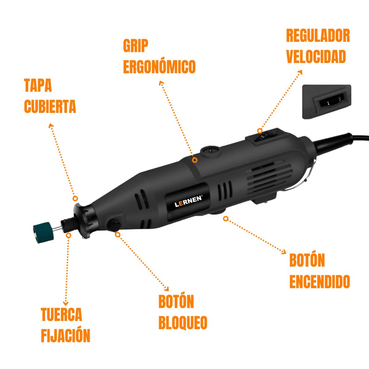 LERNEN - Kit Herramienta Multipropósito Minitorno - 211 Piezas