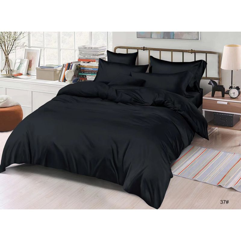 GENERICO - JUEGO DE SABANAS NEGRO MICROFIBRA 2.5 PL CON FUNDAS DE ALMOHADA
