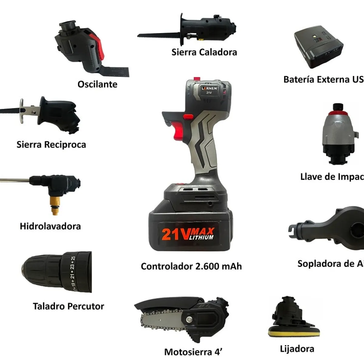 LERNEN - Combo Taladro + Herramientas Eléctricas 10 En 1 + Maletín