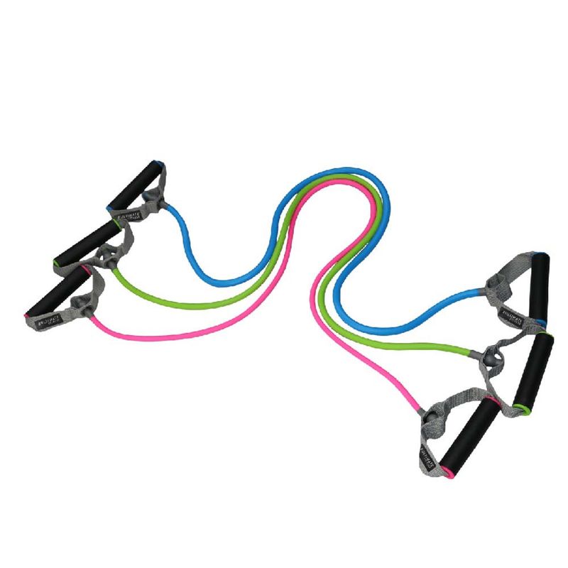 ULTIMATE FITNESS - SET DE 3 BANDAS ELÁSTICAS DE RESISTENCIA TUBULARES PRO CON AGARRES