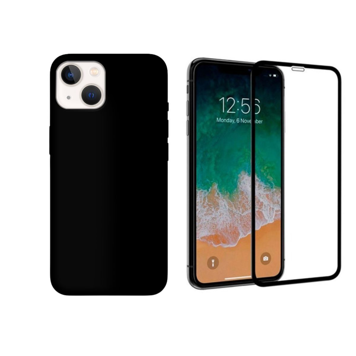 GENERICO - Carcasa compatible con iPhone 13 negro + lamina de vidrio