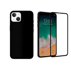 GENERICO - Carcasa compatible con iPhone 13 negro + lamina de vidrio