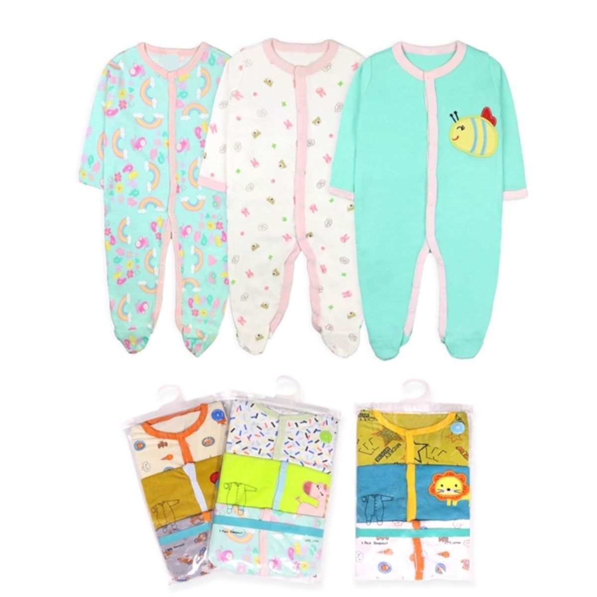 AGW - Pack 3 Pijamas Ositos Bebe Niña Algodon Rib