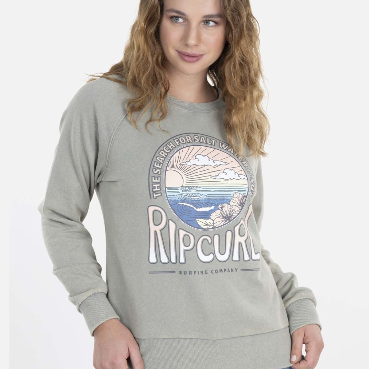 RIP CURL - Poleron THE SEARCH OF SURFING Mujer Verde Rip Curl