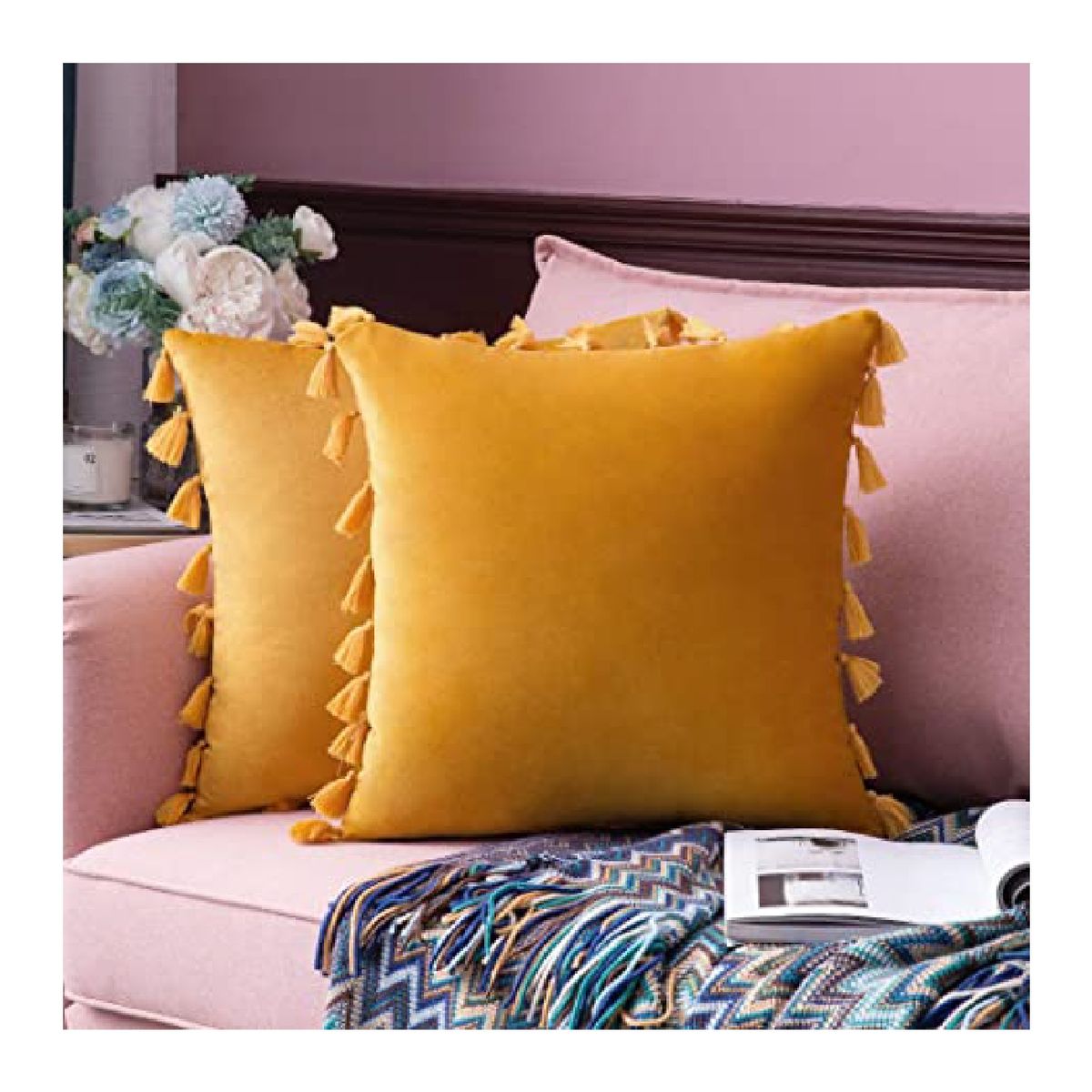 GENERICO - Funda Para Cojin Con Borla - Decorativa - Dorado