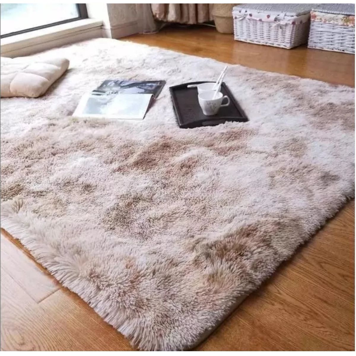 GENERICO - Alfombra peluda tipo Shaggy 180cm x 200cm Beige Jaspeado