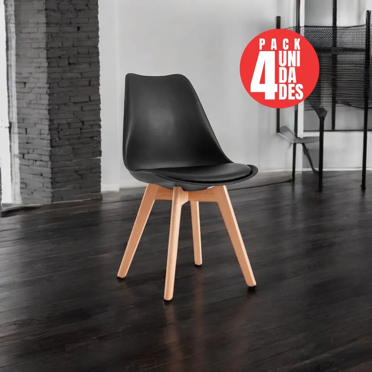 CASA BELLA - Pack 4 Sillas Comedor Negras Eames