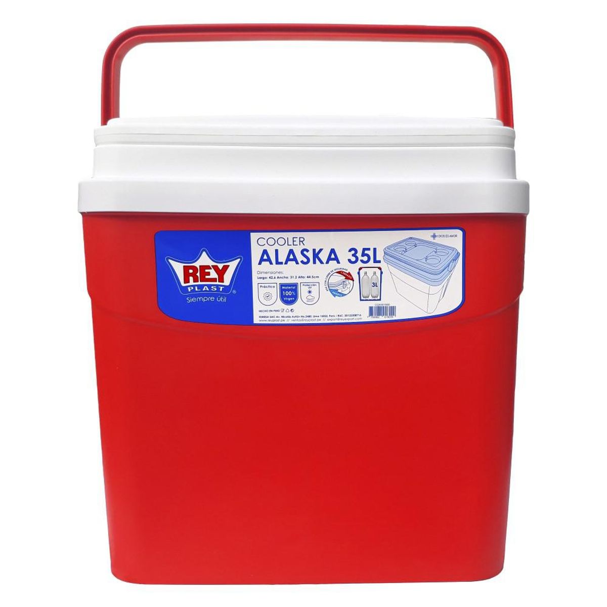 REYPLAST - Cooler Nevera Caba Hielera Portátil 35 Litros Color Rojo
