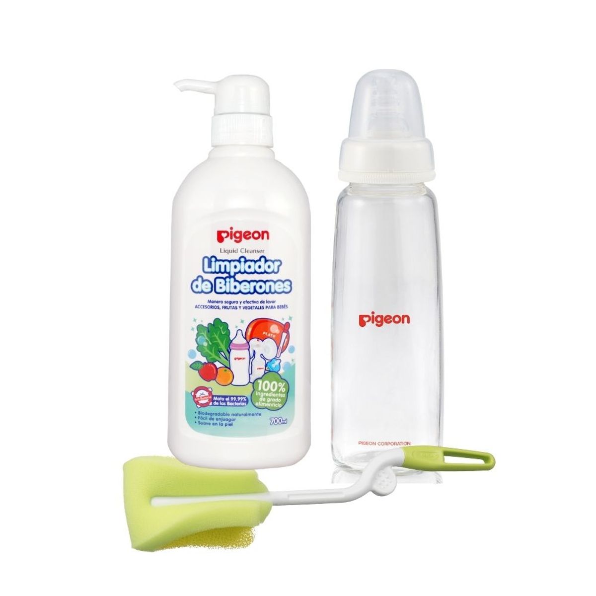 PIGEON - Pack Mamadera Pigeon Boca Standard 240ml  Kit De Limpieza